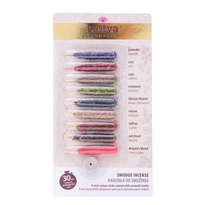 Zestaw kadzidełek do smużenia z aromatycznymi ziołami (9 szt.) - SATTVA (AYURVEDA)
