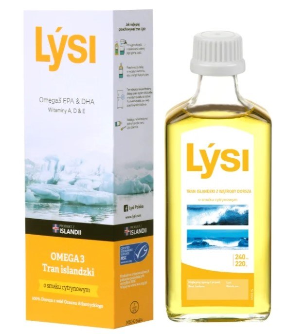 Tran islandzki msc omega-3 (1080 mg) o smaku cytrynowym 240 ml - LYSI