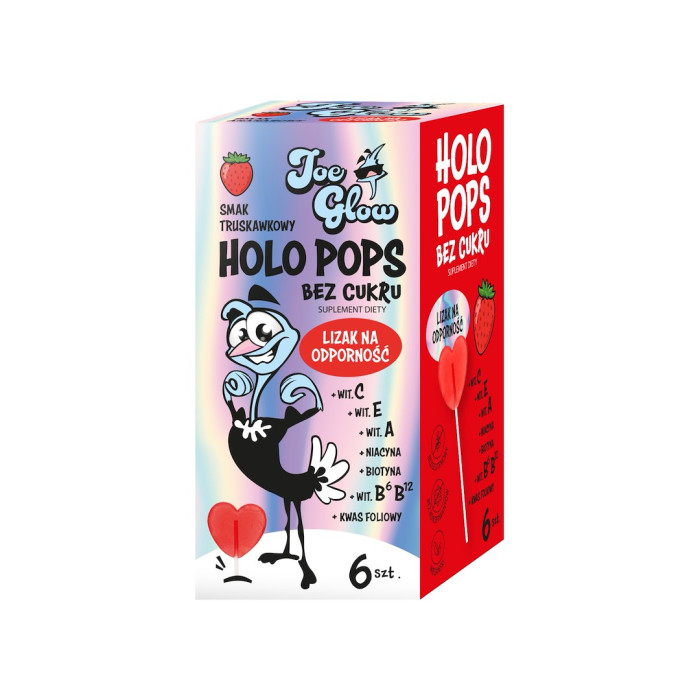 Lizak serce kryształowe o smaku truskawkowym na odporność bez cukru bezglutenowy (6 szt.) 36 g - JOE GLOW