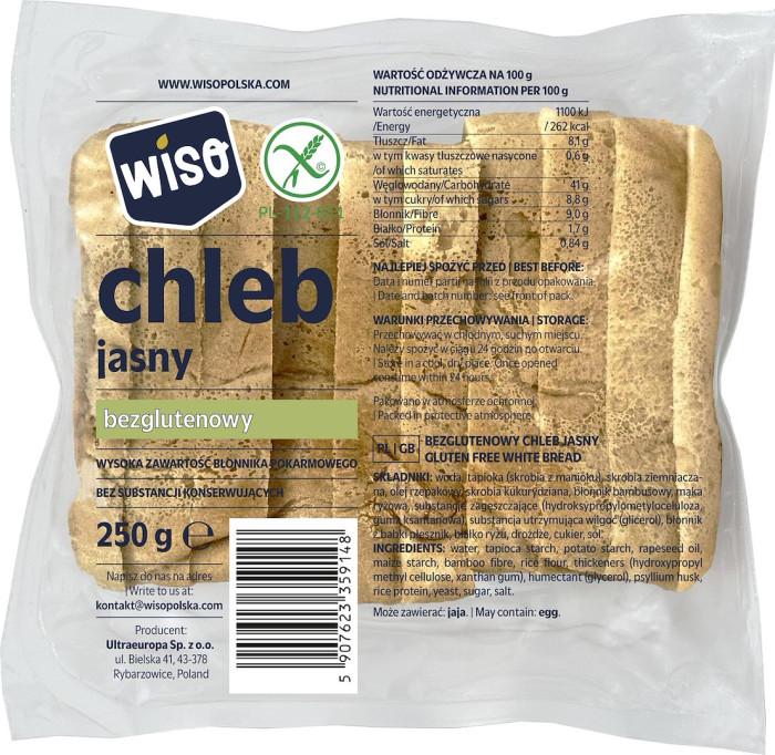 Chleb jasny krojony bezglutenowy 250 g - WISO