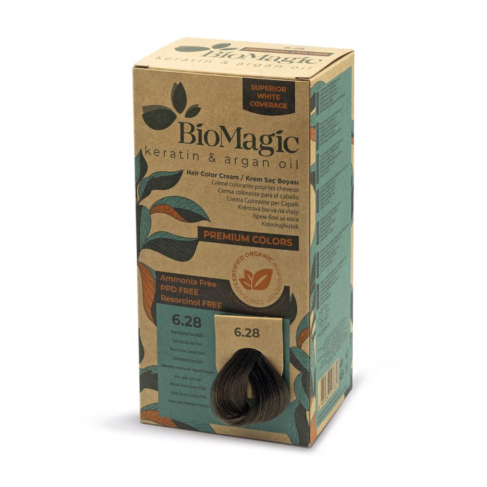 Farba do włosów popielato perłowy ciemny blond (6.28) 170 ml - BIOMAGIC