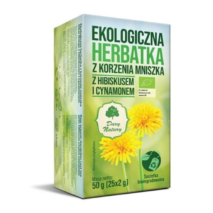 Herbatka z korzenia mniszka z hibiskusem i cynamonem BIO (25 x 2 g) 50 g - DARY NATURY