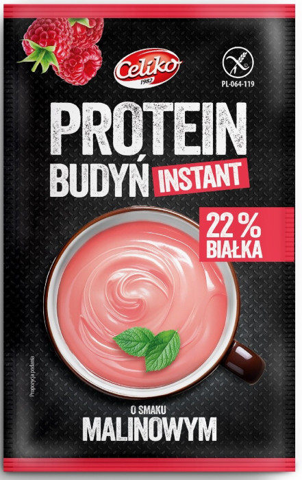 Budyń proteinowy instant o smaku malinowym bezglutenowy 40 g - CELIKO