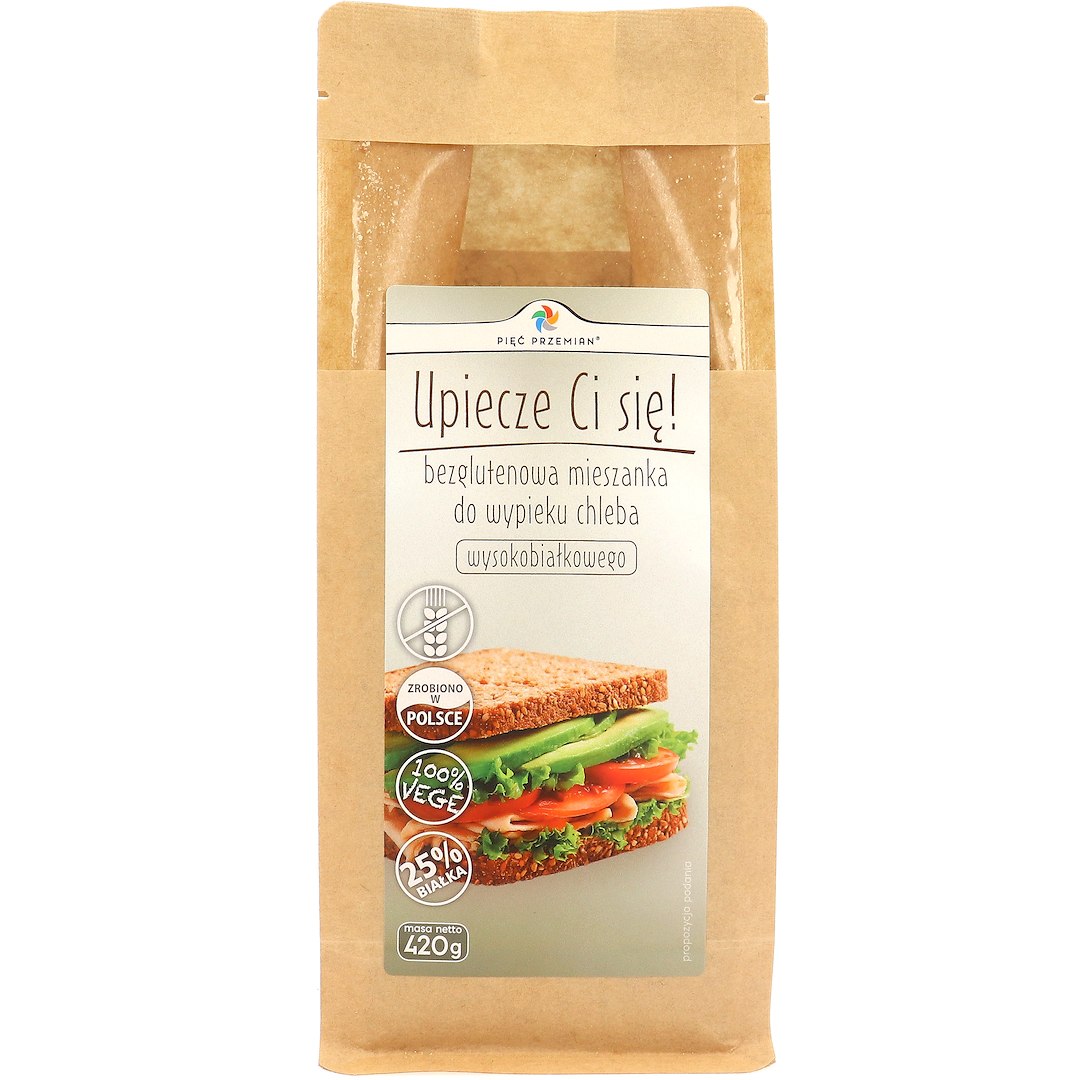 Mieszanka do wypieku chleba wysokobiałkowego bez dodatku cukrów bezglutenowa 420 g - PIĘĆ PRZEMIAN