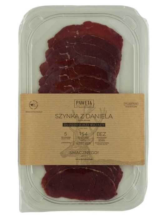 Szynka z daniela dojrzewająca plastry bezglutenowa 65 g - PAWĘTA