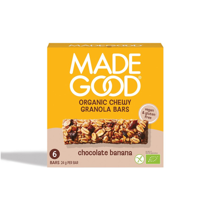 Batoniki granola crunchy z czekoladą i bananem bezglutenowe BIO (6 x 24 g) 144 g - MADEGOOD