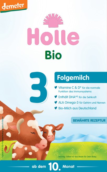 Mleko krowie 3 następne dla niemowląt po 6 miesiącu demeter BIO 600 g - HOLLE