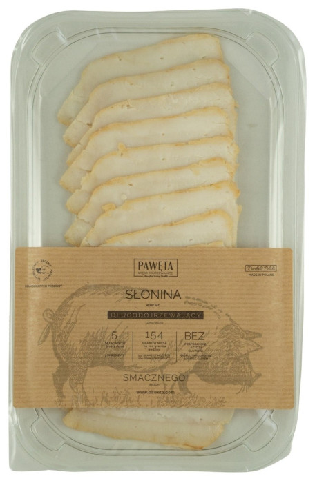 Słonina wieprzowa dojrzewająca plastry bezglutenowa 65 g - PAWĘTA