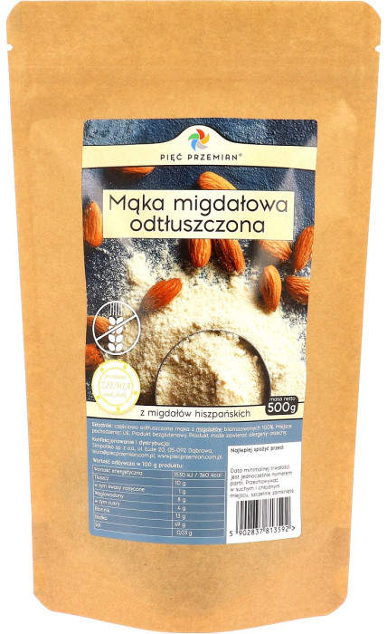 Mąka migdałowa odtłuszczona bezglutenowa 500 g - PIĘĆ PRZEMIAN