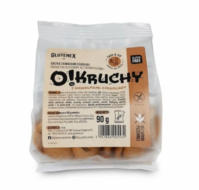 Ciastka z czekoladą bezglutenowe o!kruchy 90 g - GLUTENEX