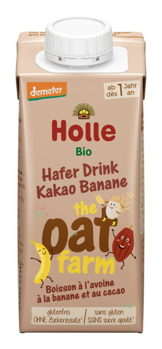 Napój owsiany banan - kakao bez dodatku cukrów bezglutenowy od 1 roku demeter BIO 200 ml - HOLLE