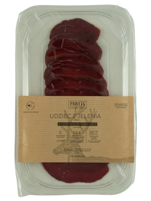 Udziec z jelenia dojrzewający plastry bezglutenowy 65 g - PAWĘTA
