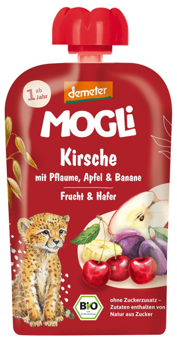 Mus jabłko - śliwka - banan - wiśnia - owies bez dodatku cukrów od 1 roku demeter BIO 100 g - MOGLI