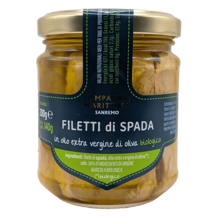 Miecznik filety w BIO OLIWIE Z OLIWEK EXTRA VIRGIN 200 g (140 g) (SŁOIK) - COMPAGNIA MEDITERRANEA