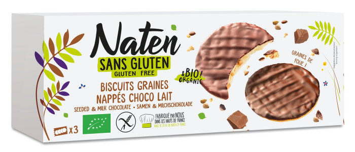 Ciastka z nasionami oblane czekoladą mleczną bezglutenowe BIO 150 g - NATEN