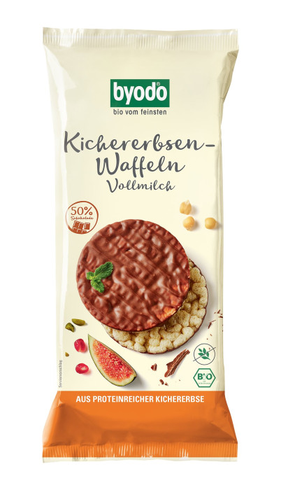 Wafle z ciecierzycy z mleczną czekoladą bezglutenowe BIO 65 g - BYODO