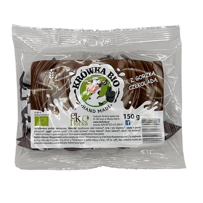 Krówki z czekoladą gorzką bezglutenowe BIO 150 g - EKOFLORKA