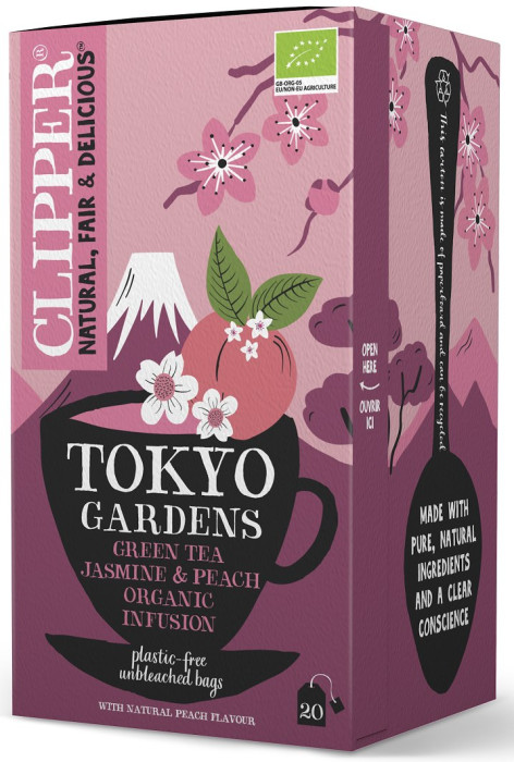 Herbata zielona jaśminowa o smaku brzoskwiniowym (tokyo gardens) BIO (20 x 2 g) 40 g - CLIPPER