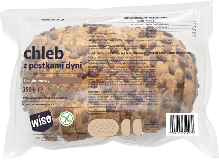 Chleb z pestkami dyni bezglutenowy 350 g - WISO