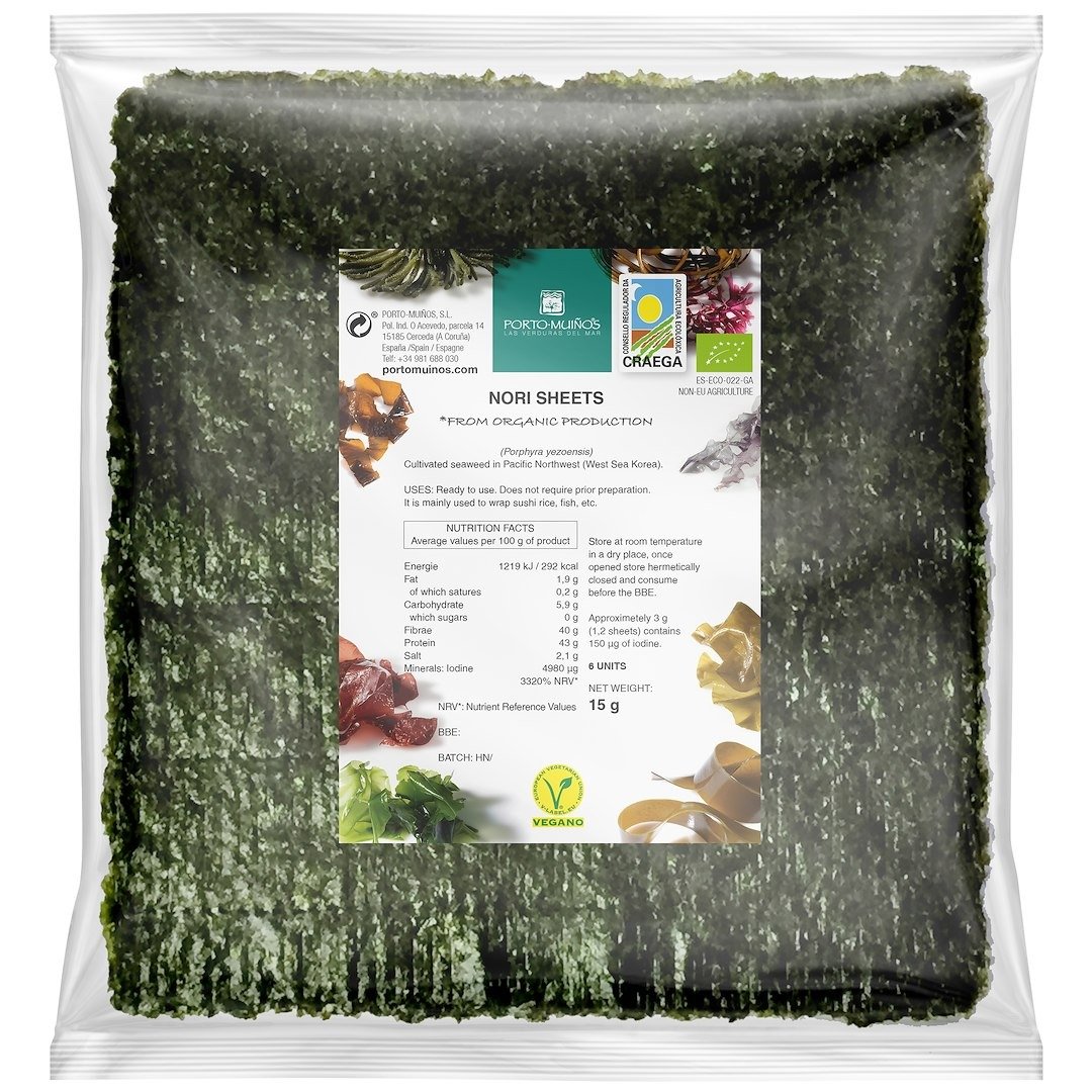 Algi nori prażone do sushi BIO 15 g - PORTO MUINOS