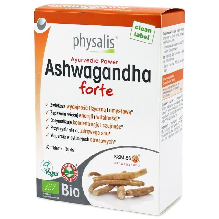 Ashwagandha forte ekstrakt BIO (600 mg) 30 TABLETEK - PHYSALIS