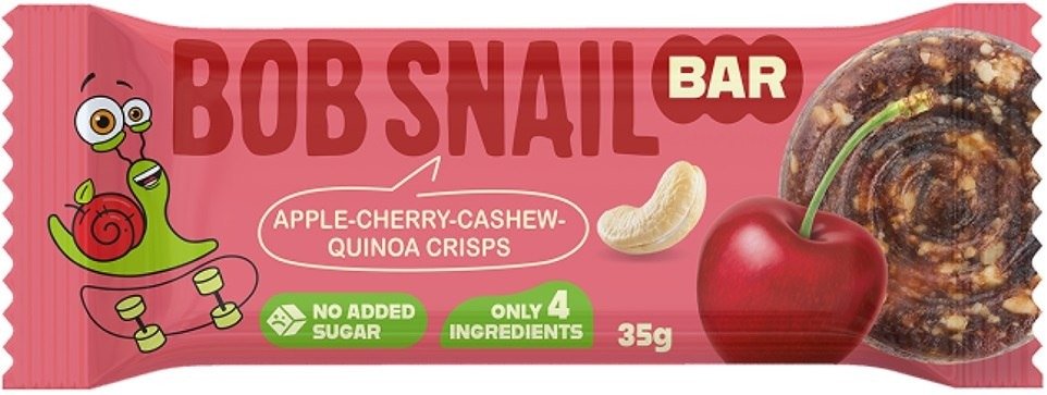 Baton jabłko - WIŚNIA - ORZECHY NERKOWCA BEZ DODATKU CUKRÓW 35 g - BOB SNAIL