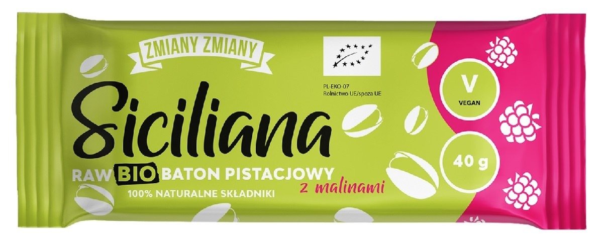 Baton pistacjowy z malinami siciliana raw bezglutenowy BIO 40 g - ZMIANY ZMIANY