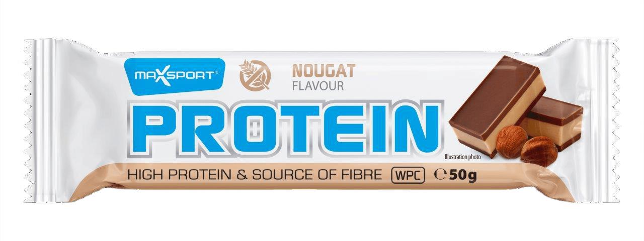 Baton proteinowy o smaku nugatowym w czekoladzie mlecznej bezglutenowy 50 g - MAXSPORT