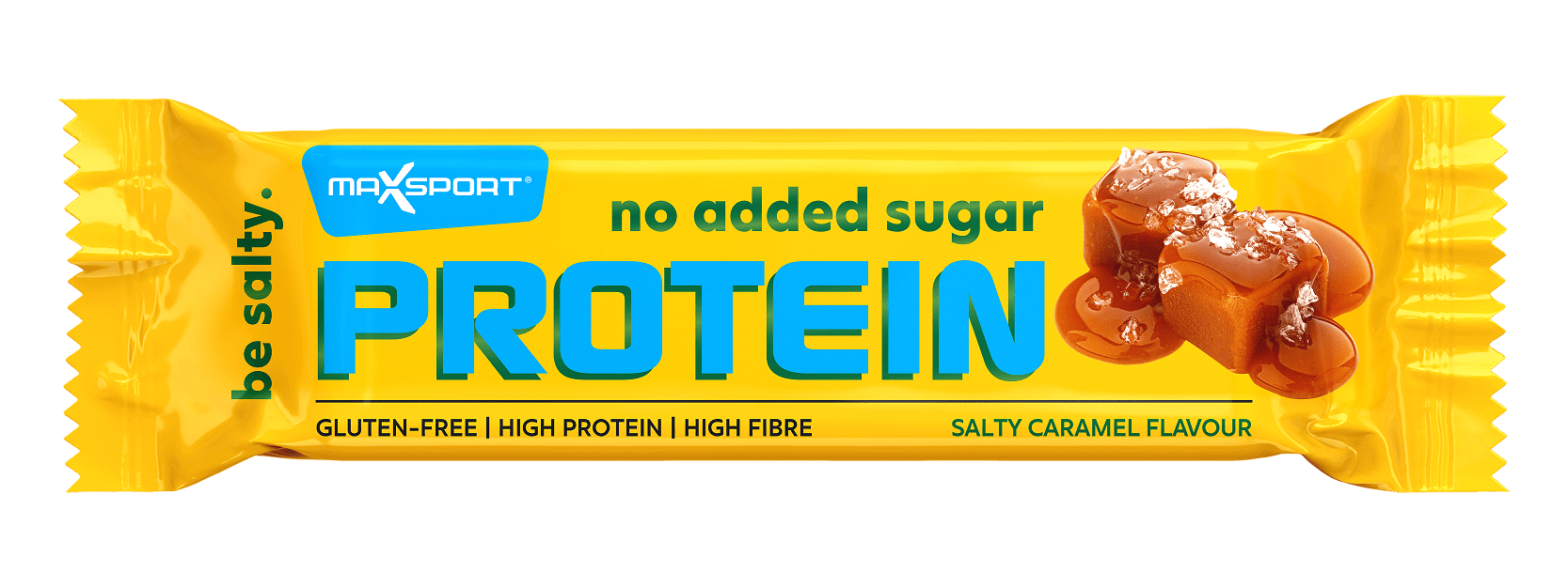 Baton proteinowy o smaku słony karmel w czekoladzie mlecznej bez dodatku cukrów bezglutenowy 40 g - MAXSPORT