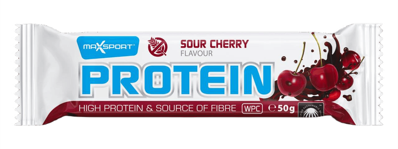 Baton proteinowy o smaku wiśniowym w polewie kakaowej bezglutenowy 50 g - MAXSPORT