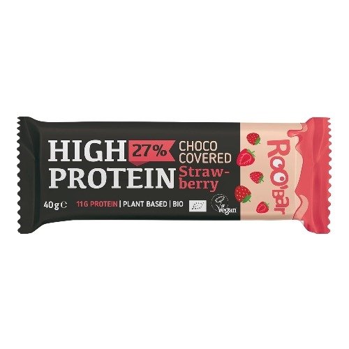 Baton proteinowy truskawkowy w polewie różowej bezglutenowy BIO 40 g - ROOBAR