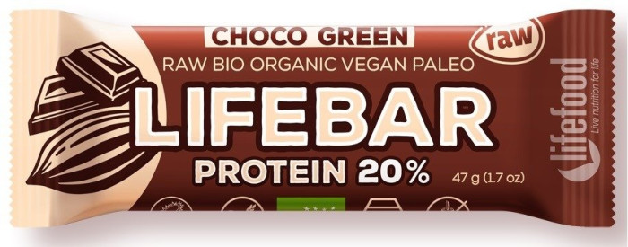 Baton proteinowy z czekoladą raw bez dodatku cukrów bezglutenowy BIO 47 g - LIFEFOOD