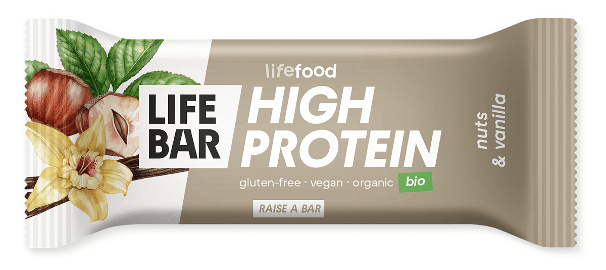Baton proteinowy z orzechami i wanilią raw bez dodatku cukrów bezglutenowy BIO 40 g - LIFEFOOD