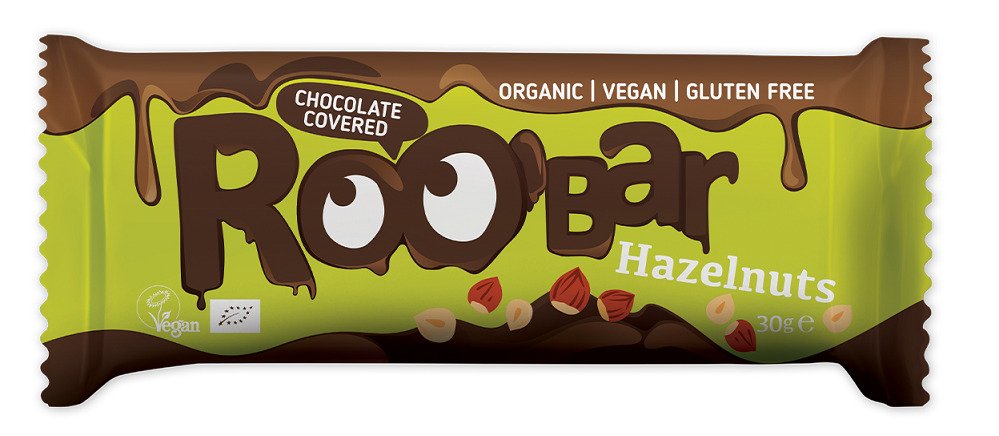 Baton z orzechami laskowymi w polewie z gorzkiej czekolady bezglutenowy BIO 30 g - ROOBAR