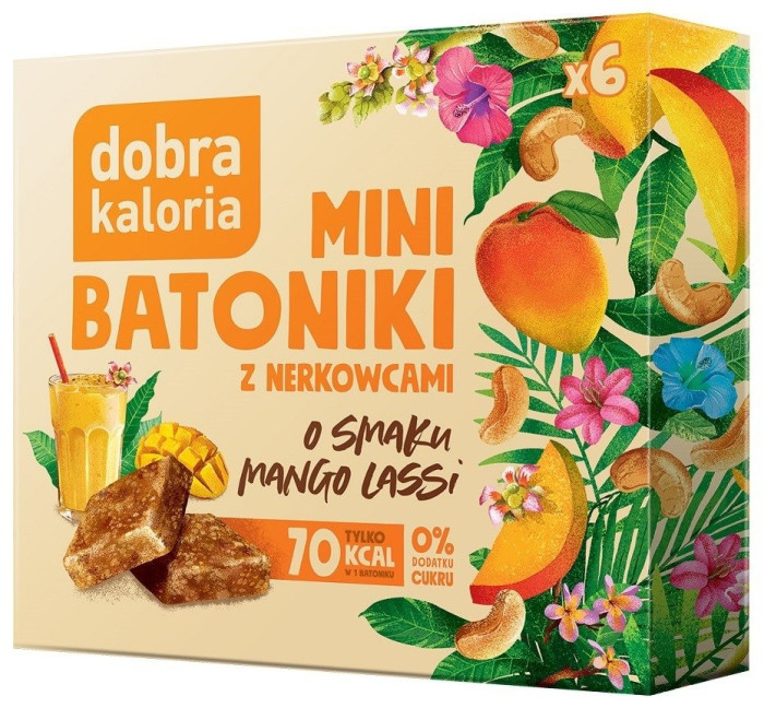 Batoniki mini z nerkowców o smaku mango lassi bez dodatku cukrów (6 x 17 g) 102 g - DOBRA KALORIA