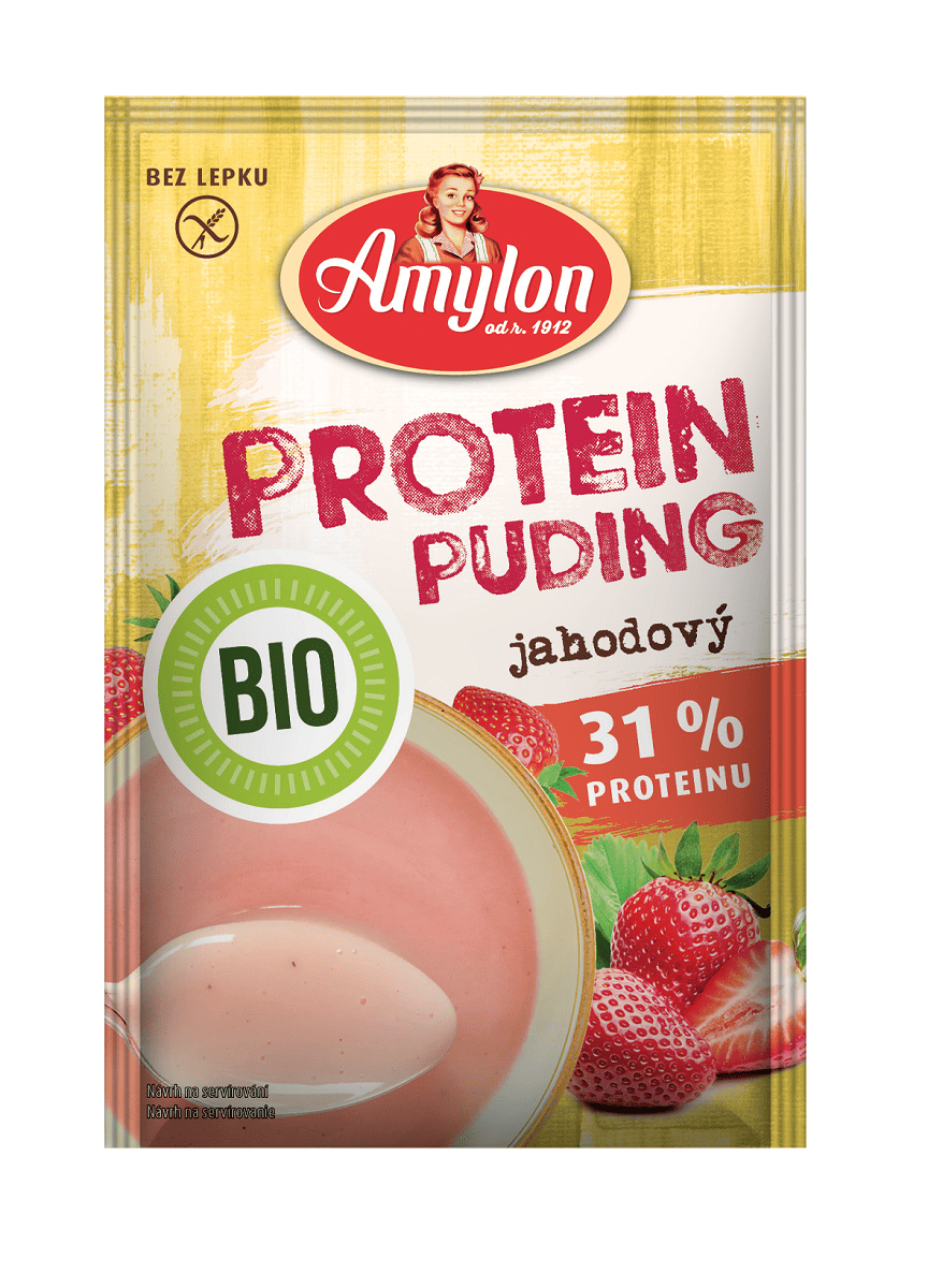 Budyń proteinowy truskawkowy bez dodatku cukrów bezglutenowy BIO 45 g - AMYLON