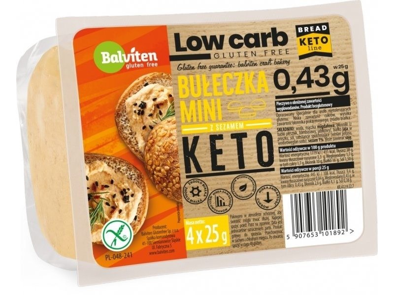 Bułeczki mini z sezamem o obniżonej ilości węglowodanów bezglutenowe keto (4 szt.) 100 g - BALVITEN