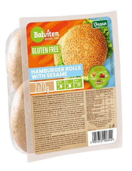 Bułki do hamburgerów z sezamem bezglutenowe (2 szt.) 140 g - BALVITEN