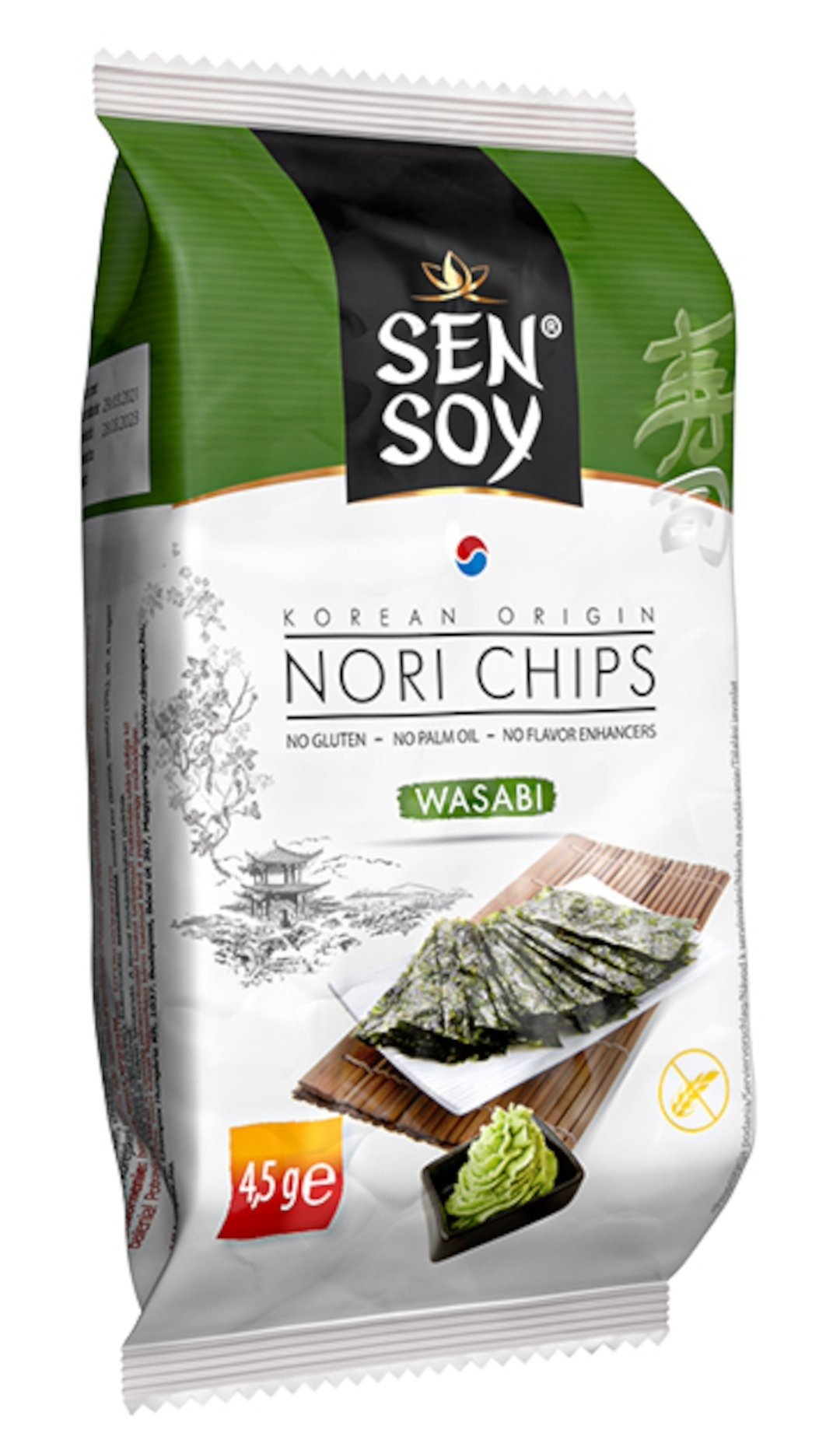 Chipsy nori wasabi bezglutenowe 4,5 g - SEN SOY