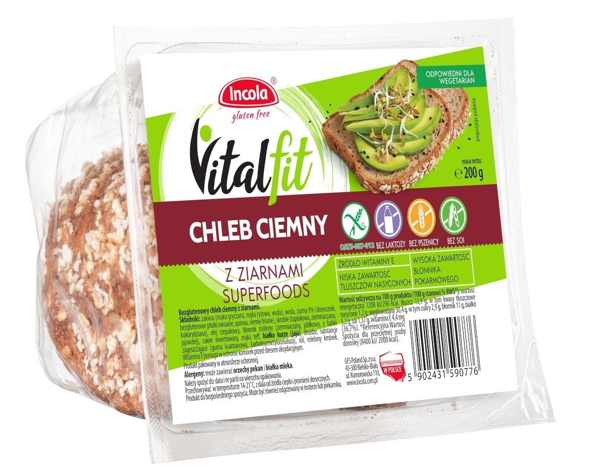 Chleb ciemny z ziarnami bezglutenowy 200 g - VITALFIT (INCOLA)