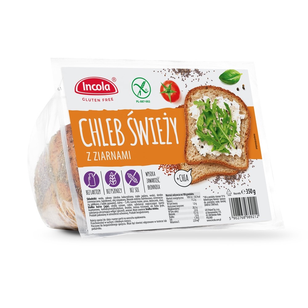 Chleb świeży z ziarnami krojony bezglutenowy 350 g - INCOLA
