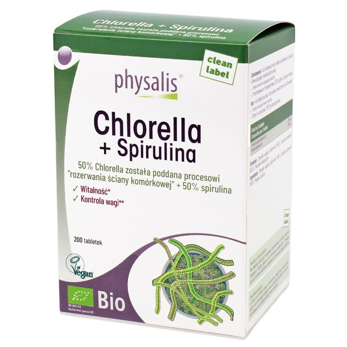 Chlorella + spirulina BIO 200 TABLETEK - PHYSALIS
