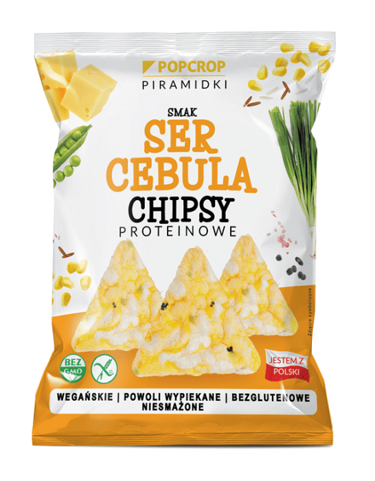 Chrupki piramidki proteinowe o smaku sera i cebuli wegańskie bezglutenowe 60 g - POPCROP