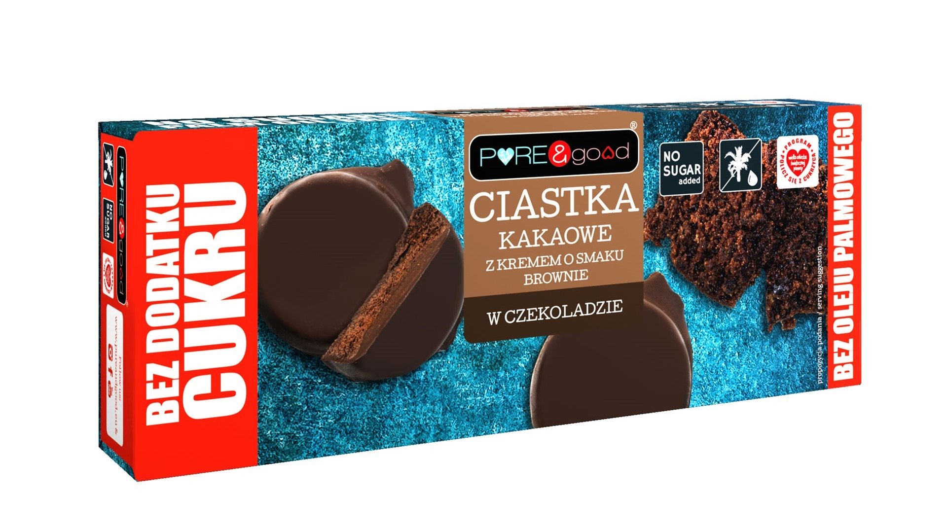 Ciastka kakaowe z kremem o smaku brownie w czekoladzie deserowej bez dodatku cukrów 128 g - PURE&GOOD