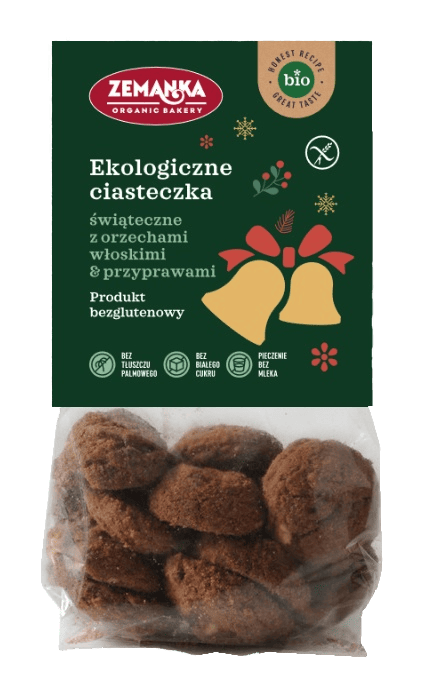 Ciastka świąteczne z orzechami włoskimi i przyprawami korzennymi bezglutenowe BIO 100 g - ZEMANKA (PRODUKT SEZONOWY)