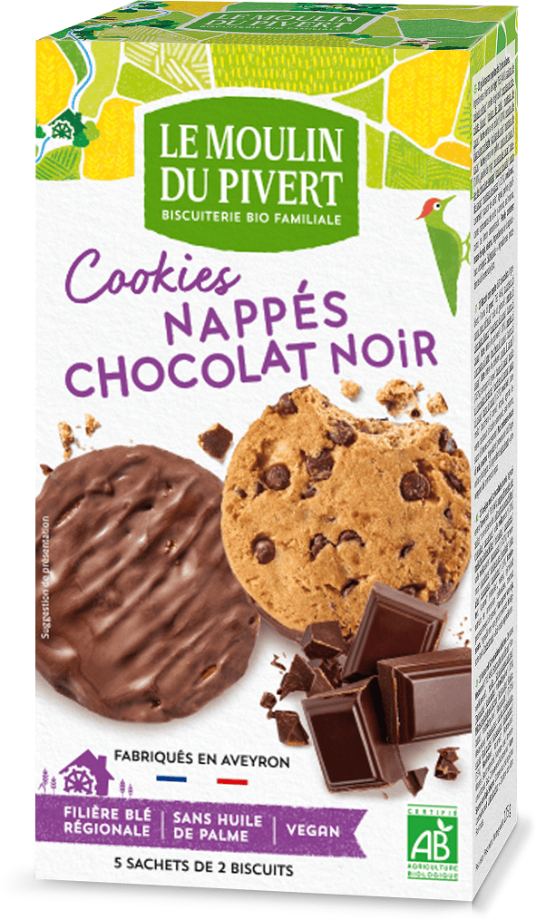 Ciastka z czekoladą oblane czekoladą gorzką BIO 175 g - LE MOULIN DU PIVERT