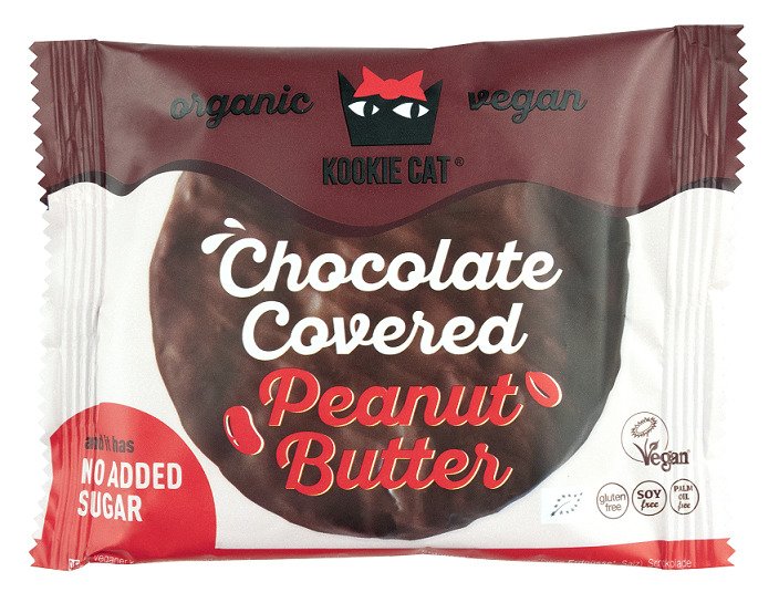 Ciastko wegańskie z czekoladą bez dodatku cukrów i z kremem z orzeszków ziemnych bezglutenowe BIO 50 g - KOOKIE CAT