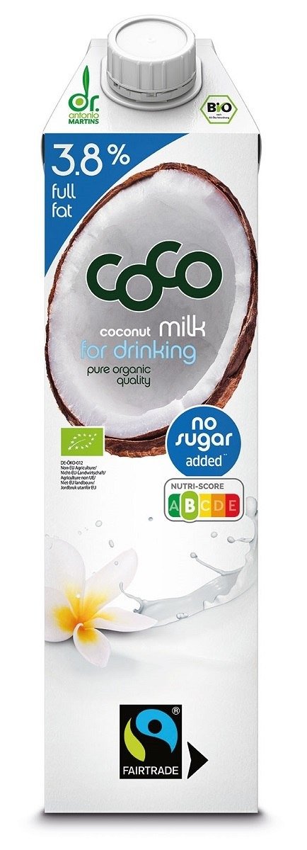 Coconut milk - napój kokosowy do picia 3,8 % tłuszczu bez dodatku cukrów fair trade BIO 1 L - COCO (DR MARTINS)