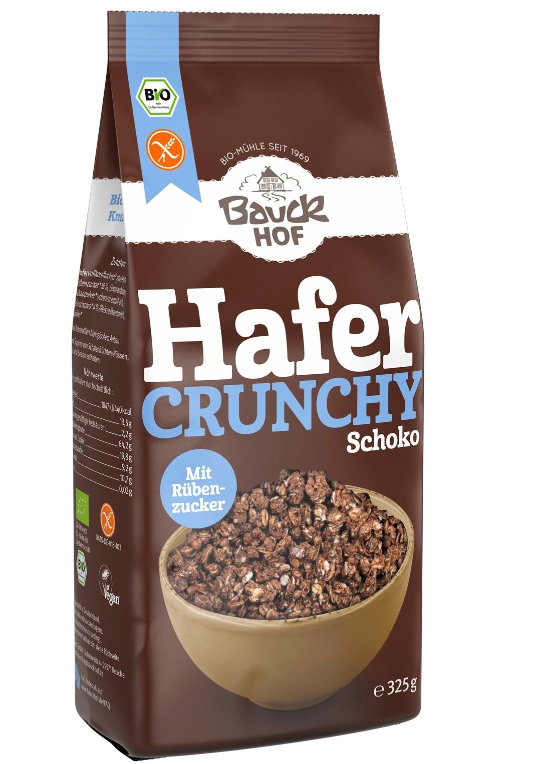 Crunchy owsiane kakaowe bezglutenowe BIO 325 g - BAUCK HOF