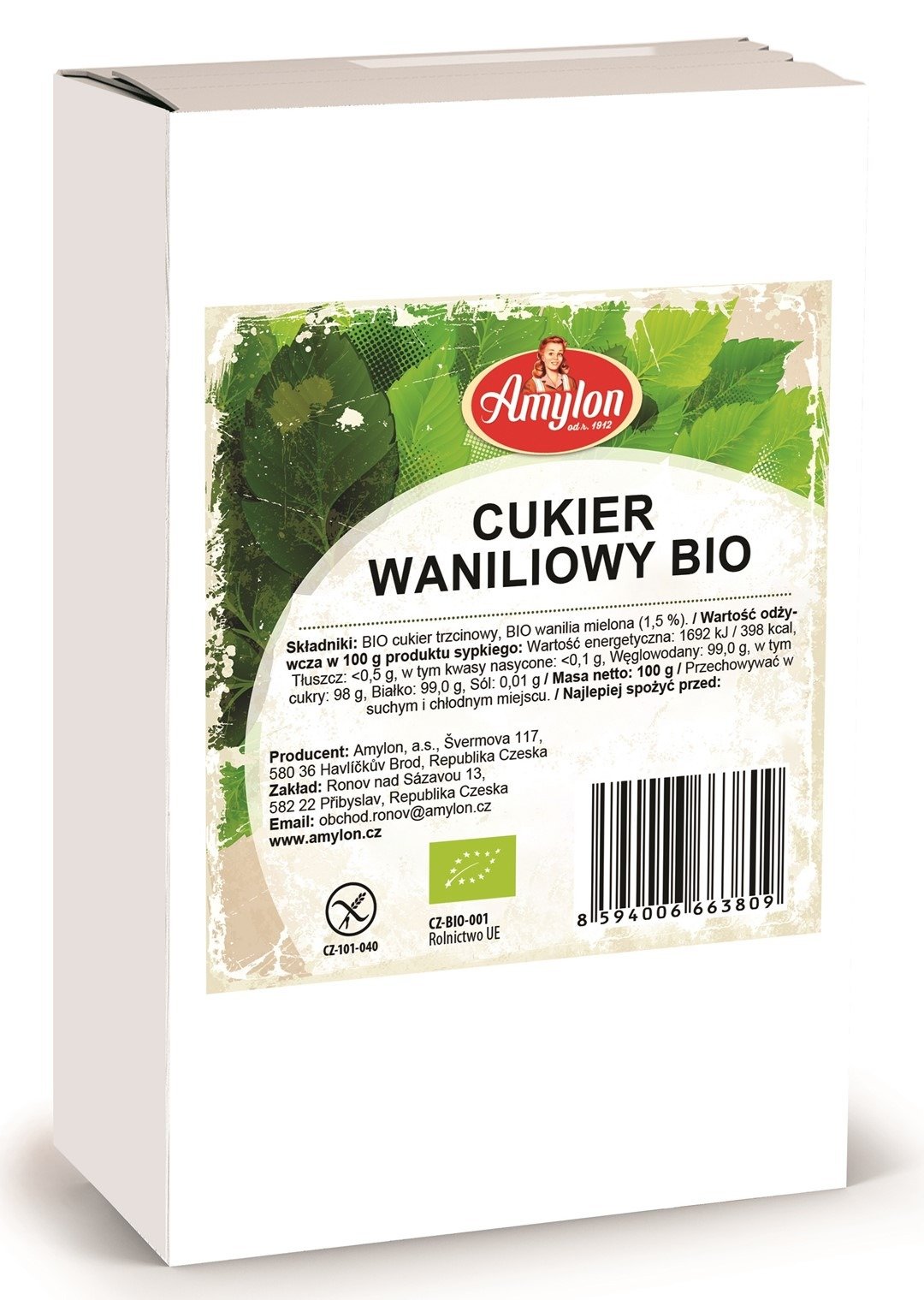 Cukier z wanilią bourbon bezglutenowy BIO 100 g - AMYLON